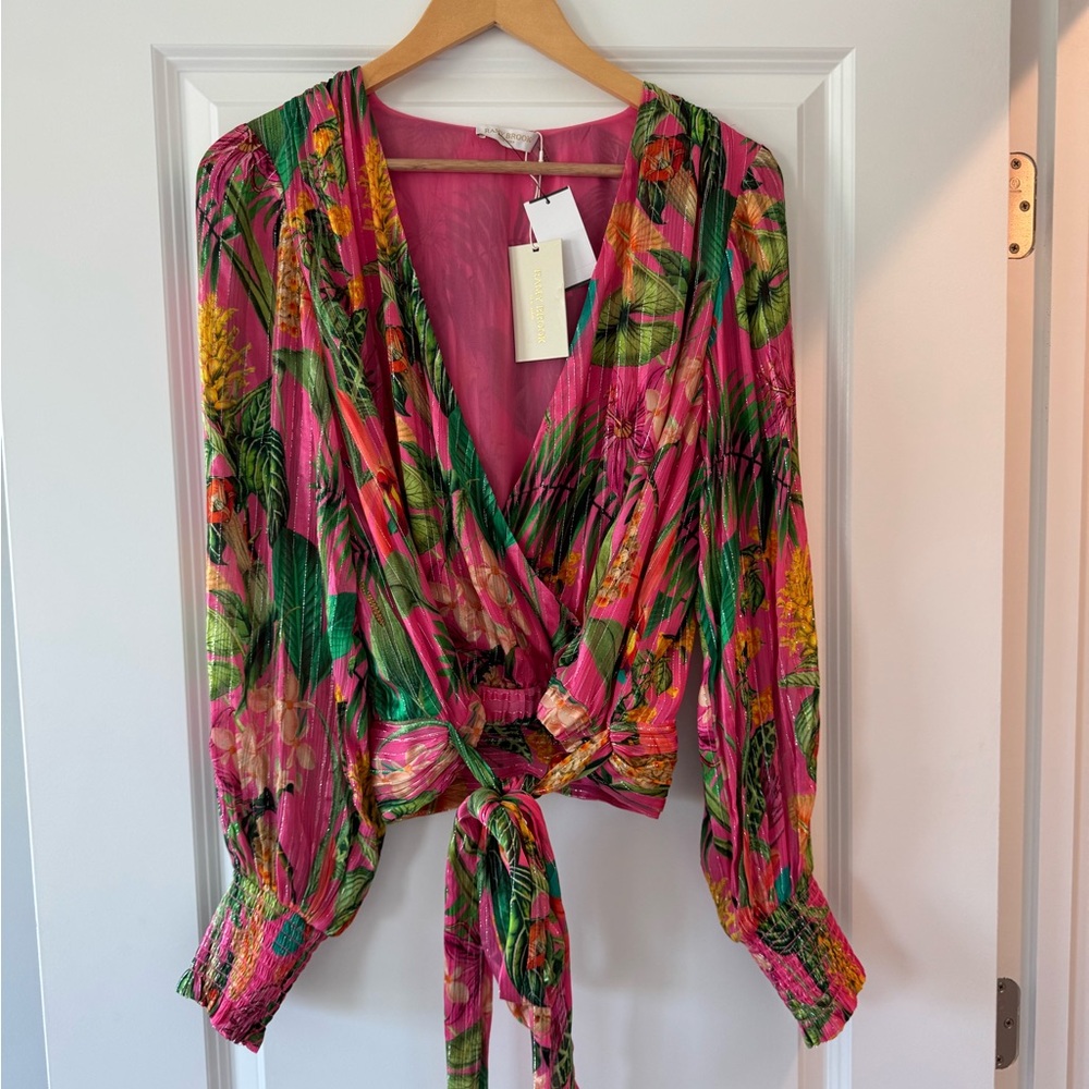 Ramy Brook Pink Wrap Blouse with Tie Front and Long Sleeves